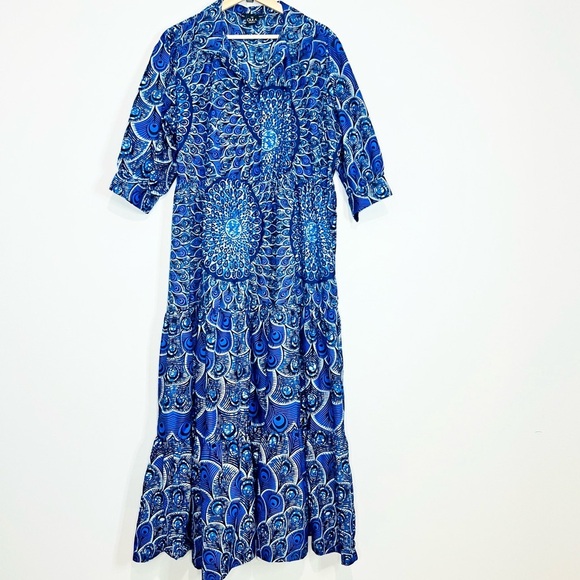 The Oula Company Blue Tiered Ruffled Sundress with Cowl Neck printed size xlarge - Picture 1 of 13